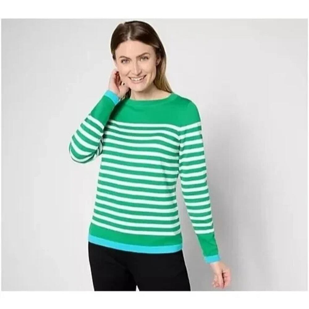 Belle by Kim Gravel Nautical Stripe Sweater with Pop Hem Size 1X Preppy Casual